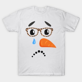 sad snowman carrot nose eyelashes leopard glasses T-Shirt